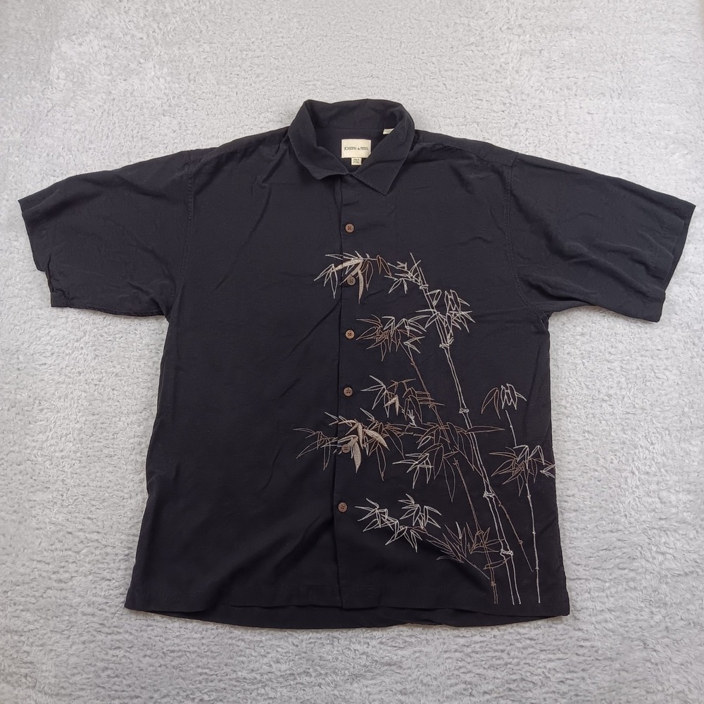 Joseph & Feiss Shirt Short Sleeve 2XLT Black Silk Bamboo Embroidered RN 77219